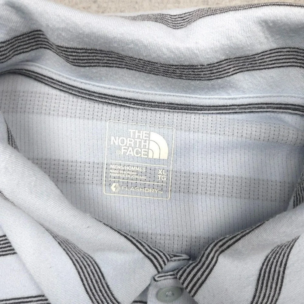 The North Face Polo Shirt Short Sleeve Striped Polyester Mens XL Light Blue Gray